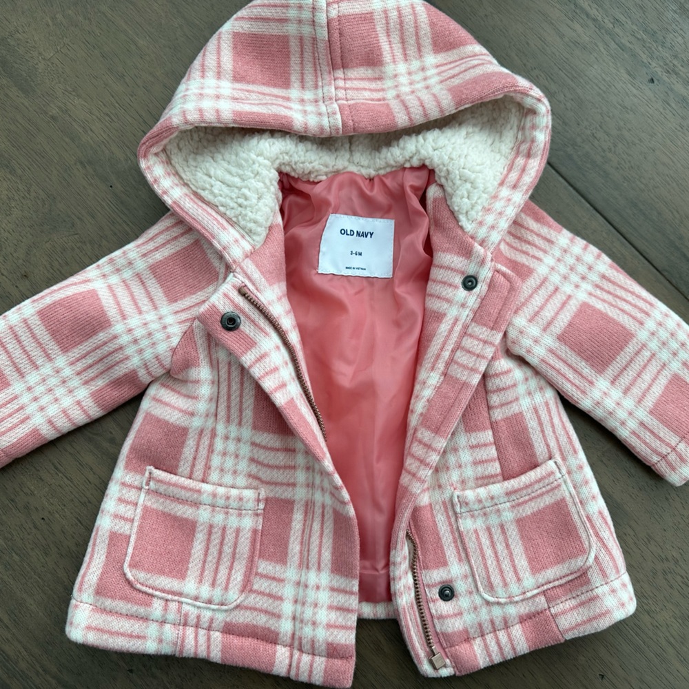 Old Navy, 3-6month, pink plaid coat